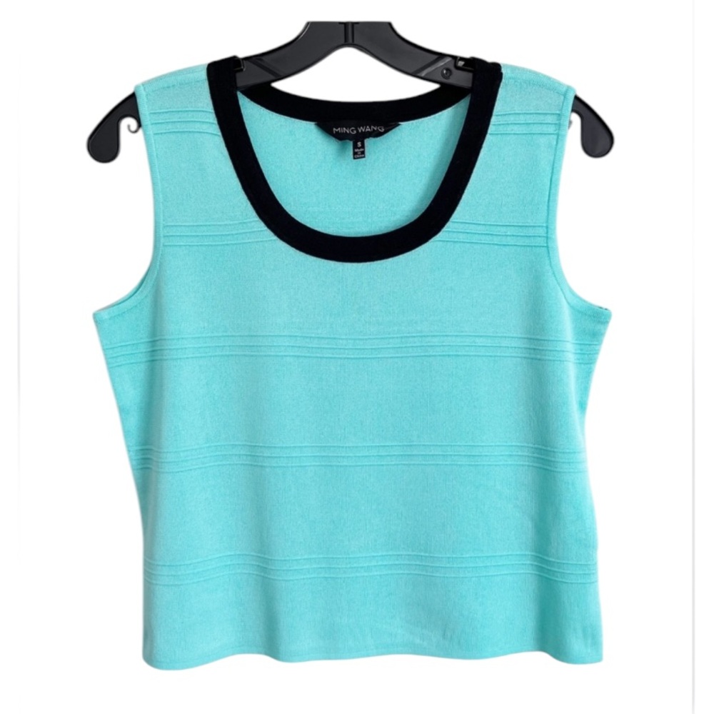 Ming Wang Tank Top Turquoise Blue Mint Black Color Block Small